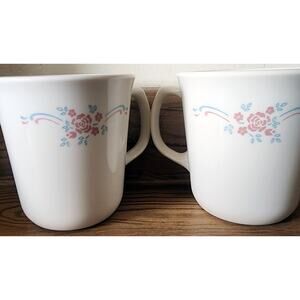 2 Vintage Corning Ware Corelle English Breakfast Coffee Mugs Cups Nice Set